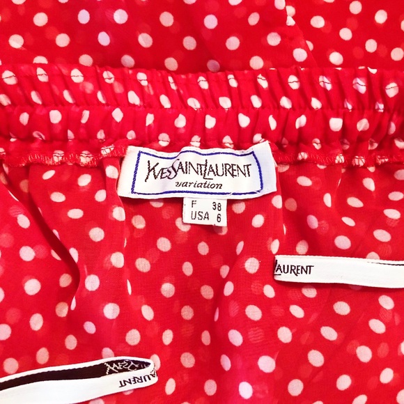 Yves Saint Laurent Silk Tiered Red Polka Dot Skirt - Picture 3 of 3